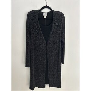 Expo Women's Sz16 Long Sleeve‎ Black Dress Attached Sparkle Button Cardigan
